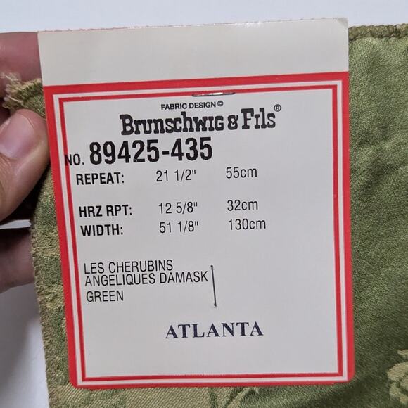 Vintage Brunschwig & Fils Les Cherubins Angeliques Damask Green Made in France - Picture 3 of 4